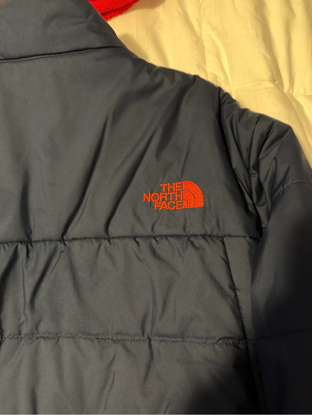 The North Face Blue Puffer Jacket with Orange Trim - Picture 4 of 6